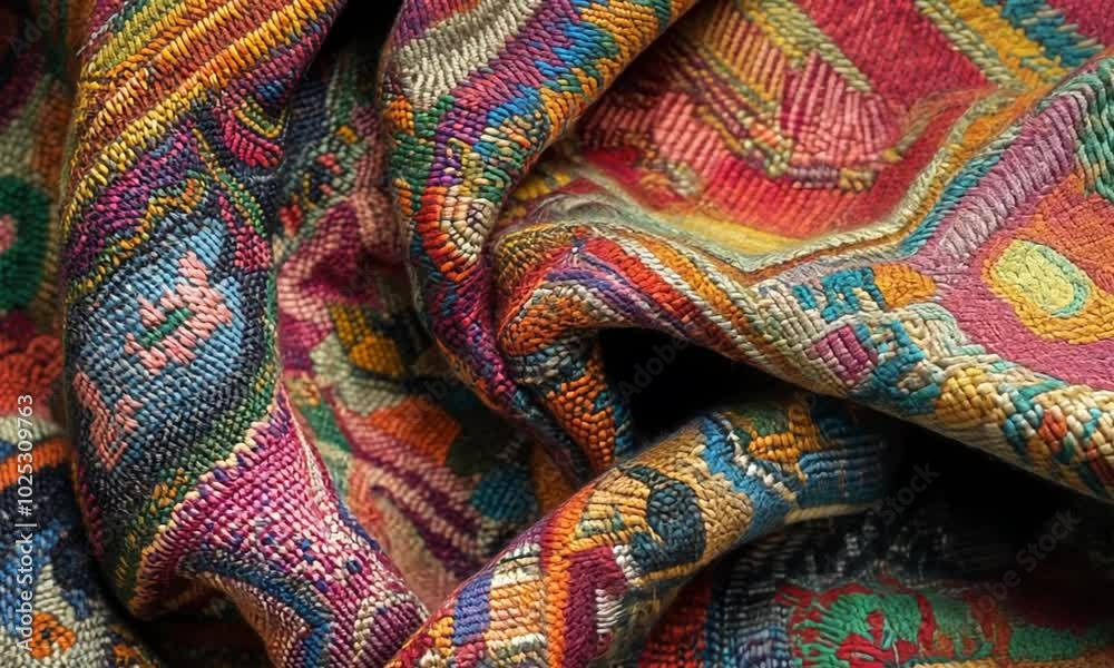 Close-up of a Colorful and Detailed Woven Fabric Close-up of a Colorful and Detailed Woven Fabric
