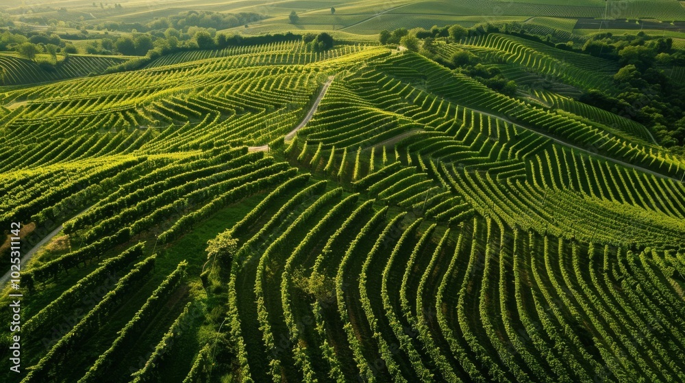 Crystal-clear aerial image of a vibrant vineyard, geometric patterns, Italy, Crystal-clear aerial image of a vibrant vineyard, geometric patterns, Italy,