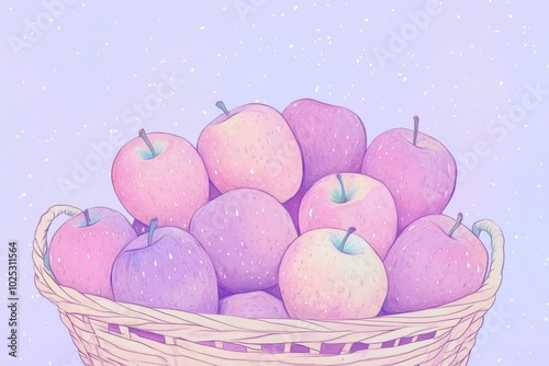 Autumn Harvest Bliss in a Basket of Apples. Watercolor Illustration in Pastel Colours photo