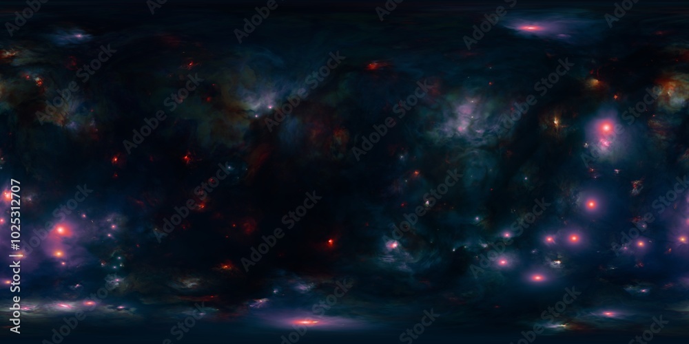 Fototapeta premium Seamless HDRi 12K Colorful Space Environment Map with Nebula and Stars - 360° Skybox for Immersive 3D Environments and VR Experiences