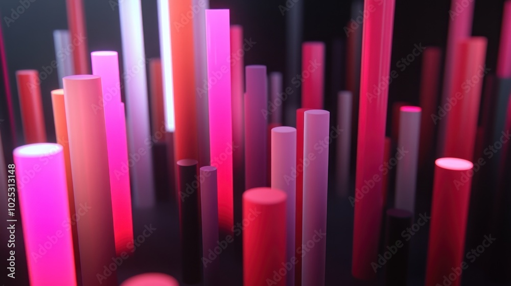 Abstract Composition of Glowing Cylinders in Pink and Red Hues Abstract Composition of Glowing Cylinders in Pink and Red Hues