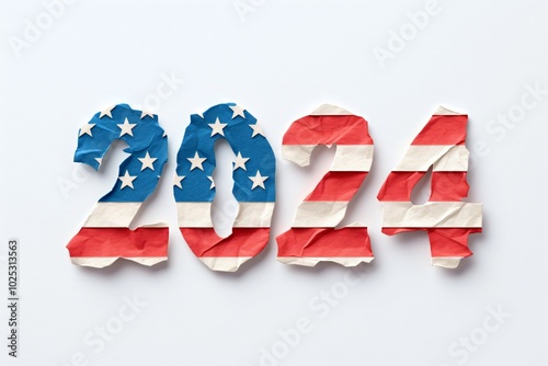 USA 2024 Presidential Election background with american flag. Paper design. Vote day, November 5. US Election campaign. United States of America. Democracy and freedom