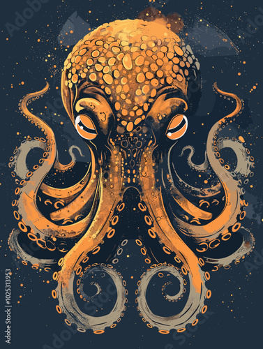 Octopus. Vector illustration of an octopus in the sea.