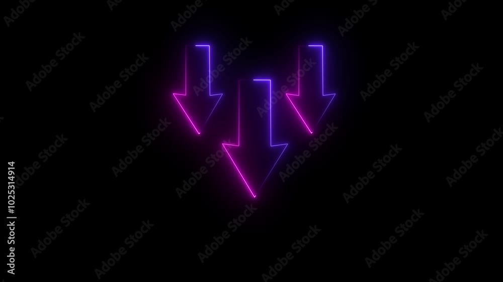 Glowing neon line icon and down arrow isolated on transparent black background .sign icon and down arrow isolated on transparent background , Arrow growth down concept , Money, investment Glowing neon line icon and down arrow isolated on transparent black background .sign icon and down arrow isolated on transparent background , Arrow growth down concept , Money, investment