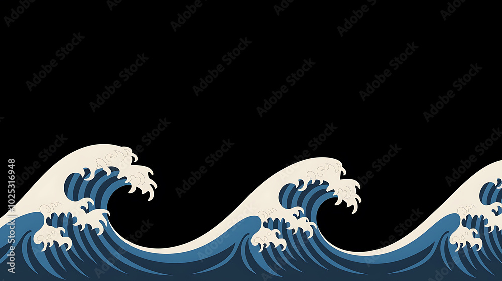 Obraz premium Blue and white Japanese wave graphic design, perfect for minimalist and modern projects. 