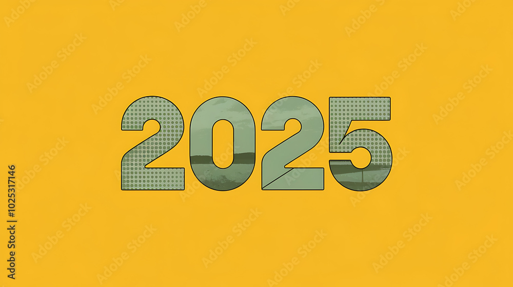 Green and yellow 2025 number design for New Year greeting cards and social media. 
