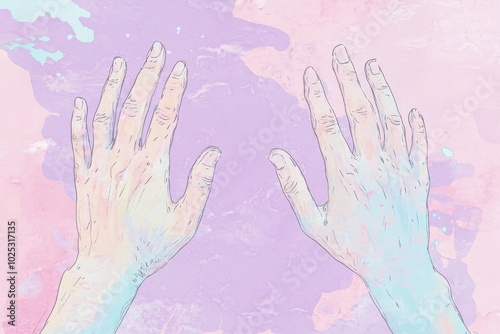 Artistic Hands Shape Clay with Gentle Whispers. Watercolor Illustration in Pastel Colours photo