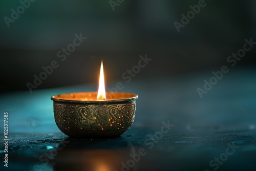 A single candle flame flickering against the darkness, casting an ethereal...