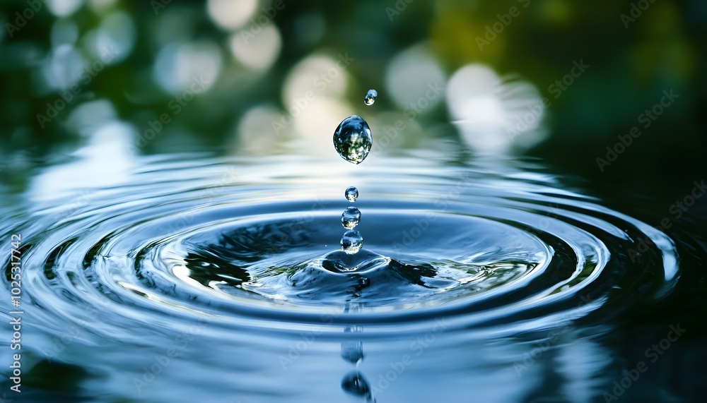 Captivating image of a water droplet creating ripples, highlighting nature's beauty and tranquility with light reflections. Captivating image of a water droplet creating ripples, highlighting nature's beauty and tranquility with light reflections.