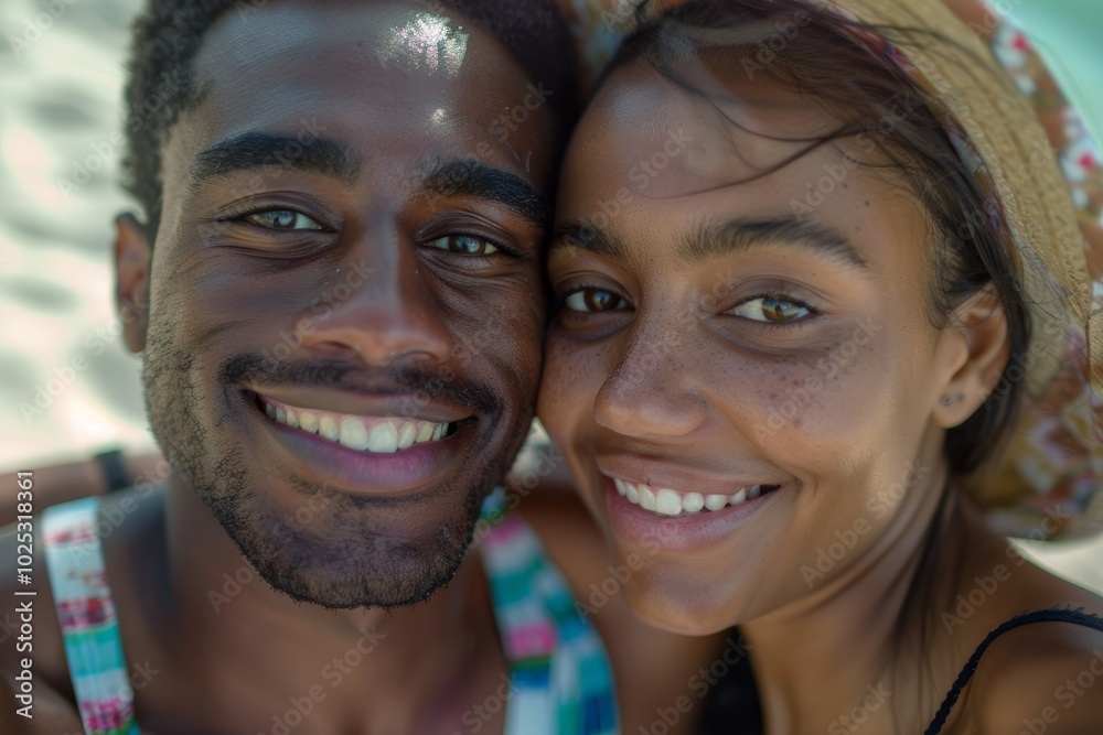 Joyful couple taking a selfie during a romantic outdoor date, cherishing quality moments together. A portrait of love, diversity, and relaxation Joyful couple taking a selfie during a romantic outdoor date, cherishing quality moments together. A portrait of love, diversity, and relaxation