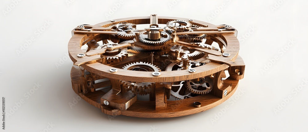 Intricate wooden clock mechanism showcasing detailed gears and craftsmanship, perfect for design, vintage, and mechanical themes. Intricate wooden clock mechanism showcasing detailed gears and craftsmanship, perfect for design, vintage, and mechanical themes.