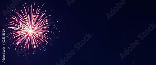  Fireworks explode in brilliant colors above a bustling city, adding excitement to the nighttime scene, generative ai