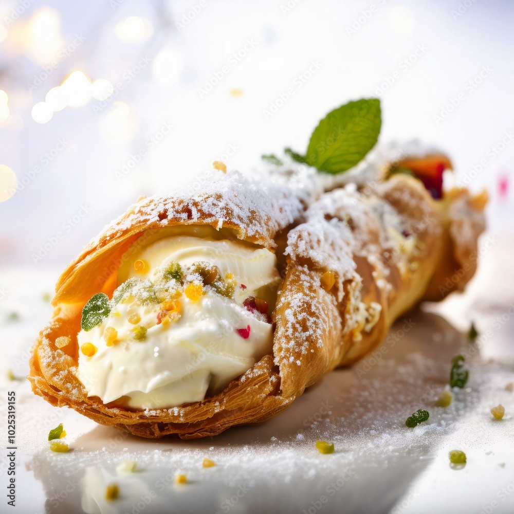 Indulge in the crisp, golden shells of authentic cannoli, filled with creamy ricotta and chocolate chips. Captured on a clean white background, perfect for tempting food photography. Indulge in the crisp, golden shells of authentic cannoli, filled with creamy ricotta and chocolate chips. Captured on a clean white background, perfect for tempting food photography.