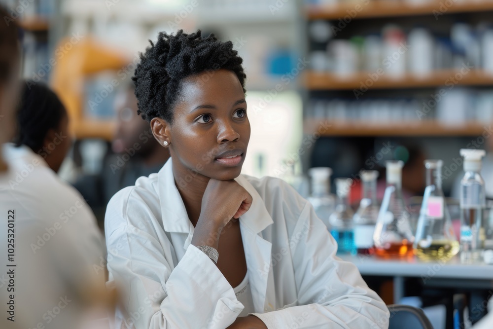 Woman analyzing research and solutions in healthcare, focusing on chemistry and biotechnology for innovative problem-solving Woman analyzing research and solutions in healthcare, focusing on chemistry and biotechnology for innovative problem-solving