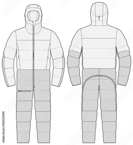 One Piece Snow Suit Insulated Romper Expedition Vector Illustration