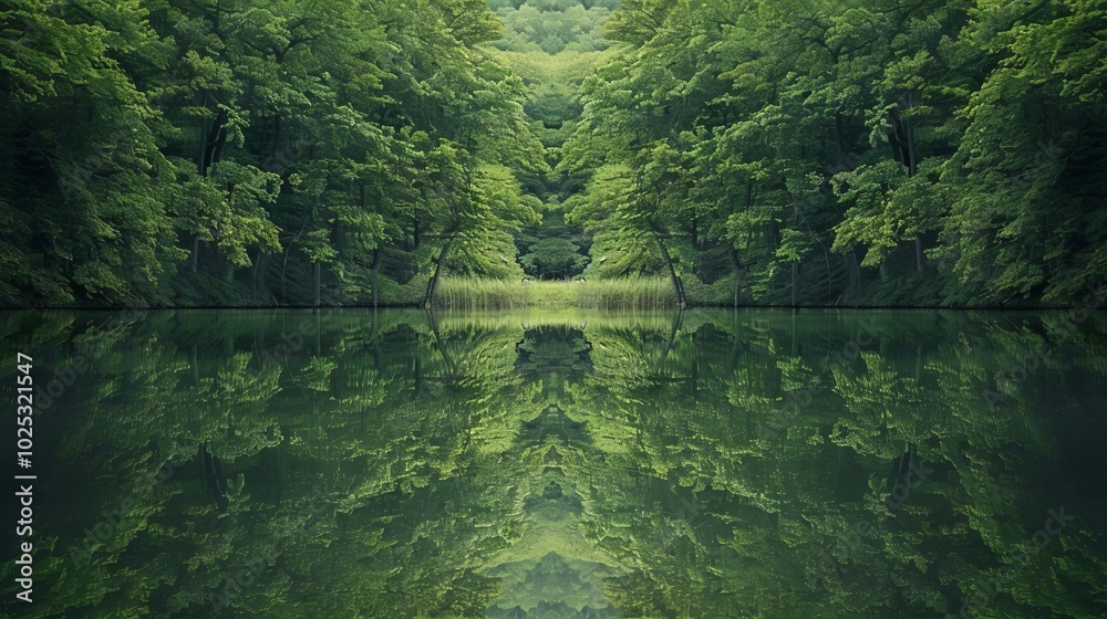 Tack-sharp image of a tranquil pond reflection, perfect symmetry, forest backdrop, Tack-sharp image of a tranquil pond reflection, perfect symmetry, forest backdrop,
