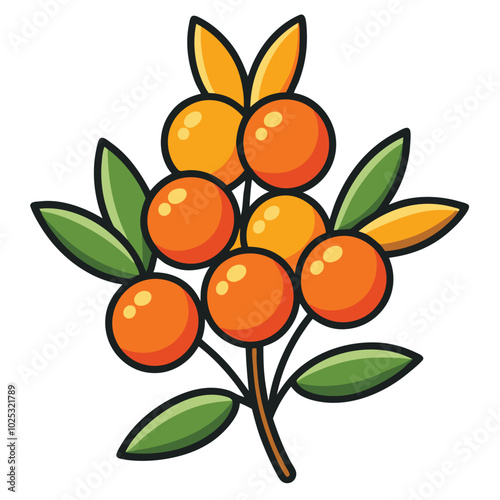 Sea buckthorn flat style vector illustration on white background.