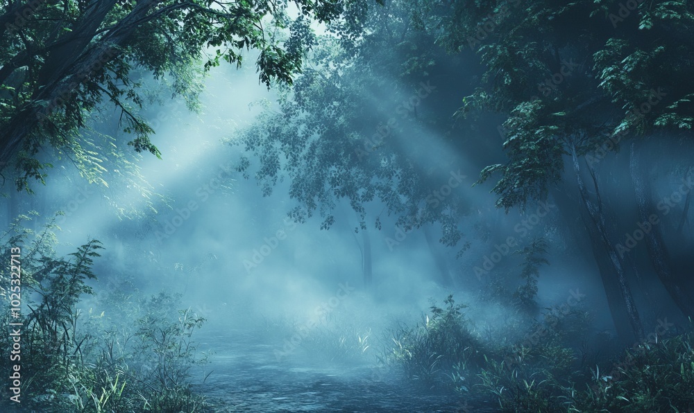 Fog in the middle of a dense forest Fog in the middle of a dense forest