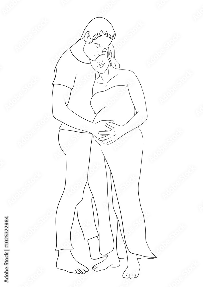 illustration d'un couple qui attend un heureux événement, grossesse, dessin lignes illustration d'un couple qui attend un heureux événement, grossesse, dessin lignes