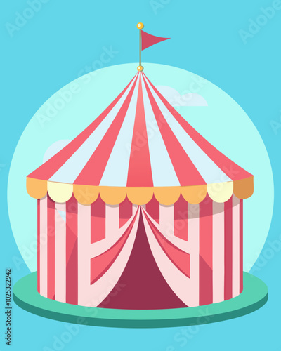 Circus Tent Adventure: A whimsical illustration of a classic striped circus tent, perfect for carnival, festival, and entertainment themes. 