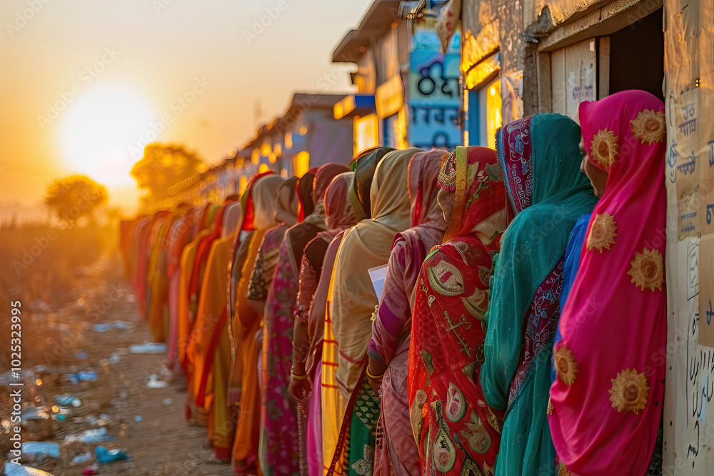 Naklejka premium Indian Voters at Rural Polling Station