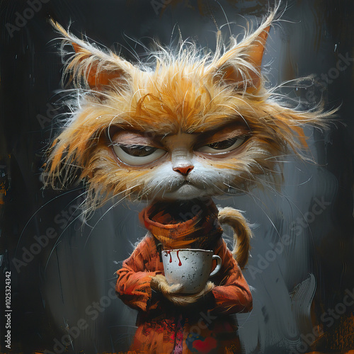 Messy Cat With Coffee in Bright Art