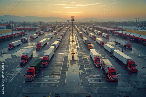 Sunset View of Neat American Truck Stop