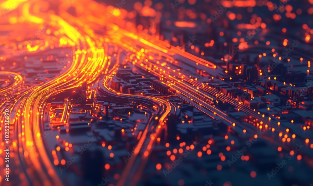 Obraz premium Heatmap of a city's transportation system, with warm colors highlighting the busiest routes and stations, cooler tones in the less crowded areas.