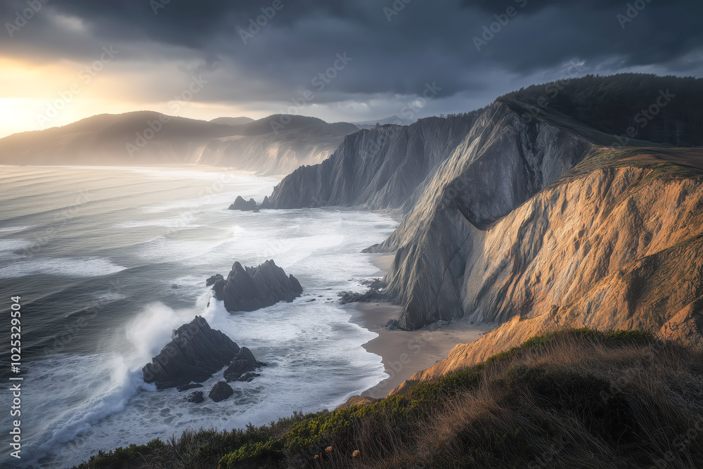 Fototapeta premium A dramatic cliffside overlooking a crashing ocean