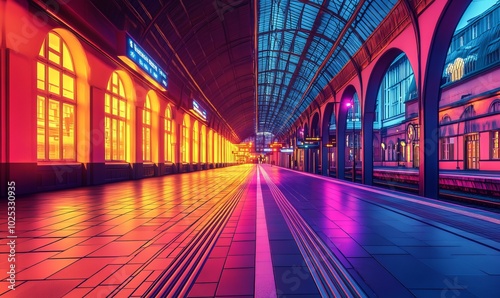 Heatmap of a train station, with warm colors indicating the busiest platforms and cooler tones in the less crowded sections photo