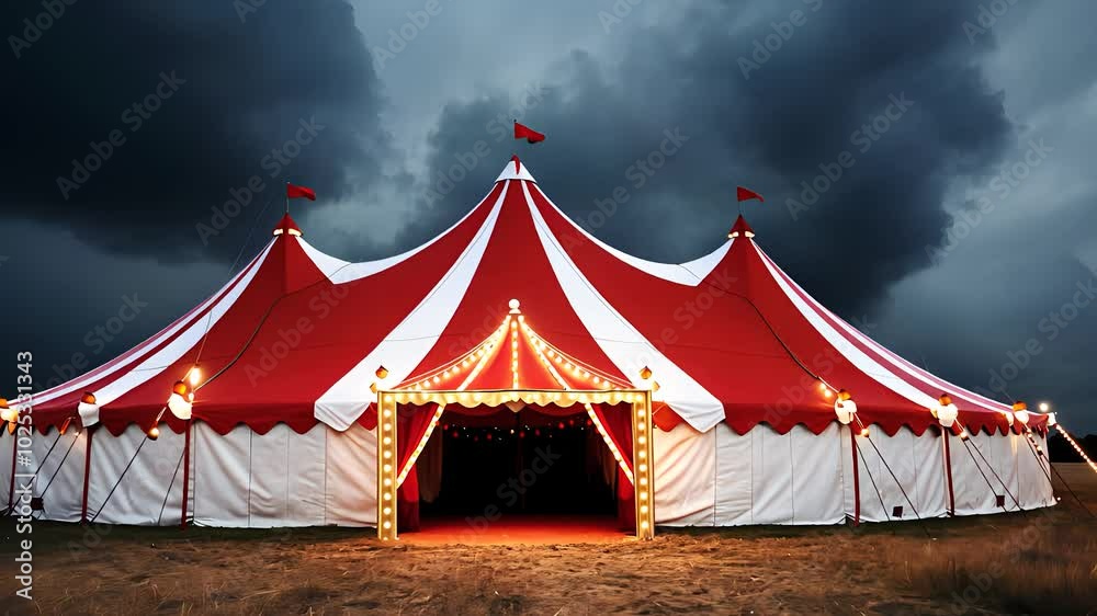 Classic Circus Tent with Red and White Stripes at Dusk Classic Circus Tent with Red and White Stripes at Dusk