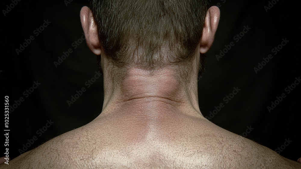 Naklejka premium Close-up of Human Neck and Shoulders Against Dark Background