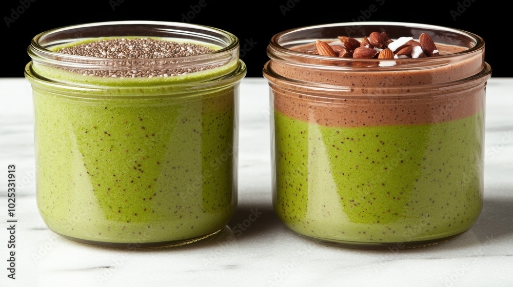 Smoothie Bowls in Jars with Toppings and Textures Smoothie Bowls in Jars with Toppings and Textures