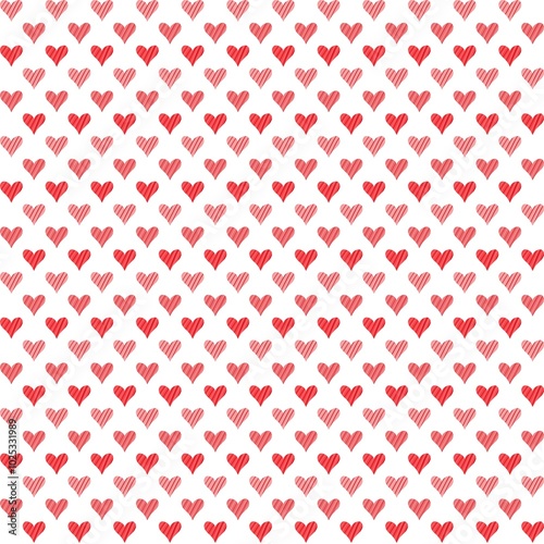 seamless pattern with pink and red hearts with ornaments. Valentine’s Day 