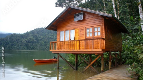 Serene Wooden Cabin by Tranquil Lake Shore