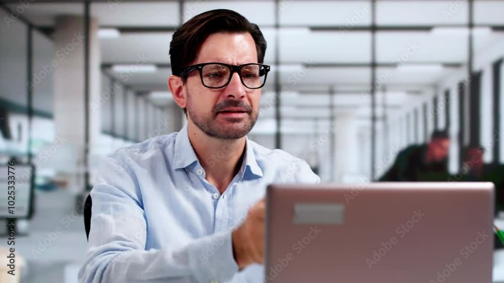 Upset Worried Man Using Laptop Upset Worried Man Using Laptop