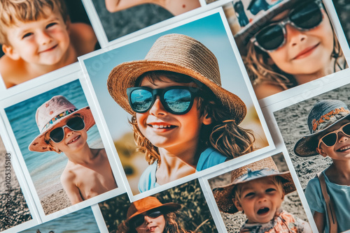 A photo collage showcasing the evolution of a family over time, from childhood photos and school portraits to wedding photos and family vacations, documenting the milestones and memories