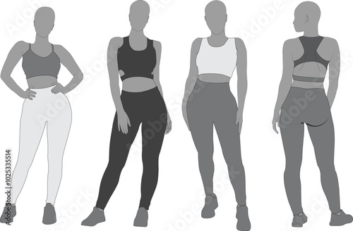 Female Athletic Figures Sketch Silhouette Clothes Vector Set With Diverse Body Types