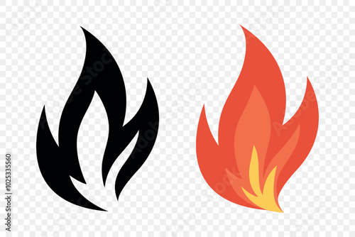 Vector Fire Flame Icon Set. Isolated Campfire, Bonfire, Flame Sign. Front View. Design Template for Outdoor, Camping, Emergency Graphics. Vector Illustration