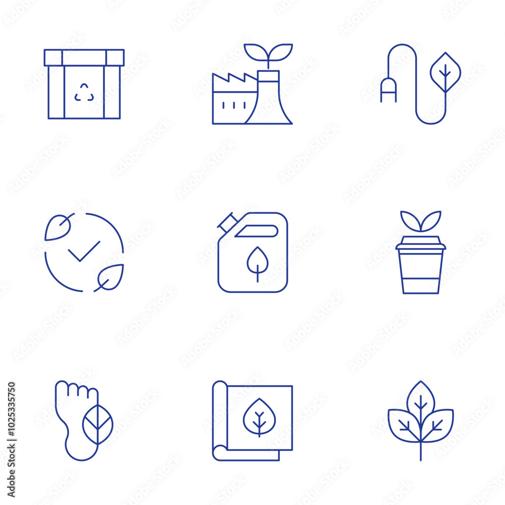 Ecology icons set. Thin Line style, editable stroke. eco, organic, eco packaging, eco energy, ecology, carbon footprint, eco factory, coffee cup, eco fuel Ecology icons set. Thin Line style, editable stroke. eco, organic, eco packaging, eco energy, ecology, carbon footprint, eco factory, coffee cup, eco fuel