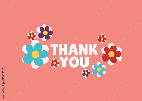 Thank you card banner with cute minimalist floral design 