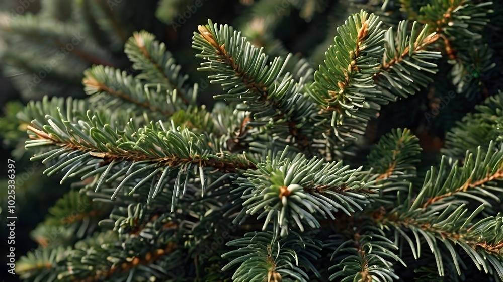Green spruce branches close-up. Christmas background. Nature, Christmas and new year illustration