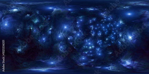 Fototapeta Naklejka Na Ścianę i Meble -  Vivid Blue 12K HDRi 360 Space Skybox with Nebula and Stars Seamless Environment Map for Virtual Reality Scenes