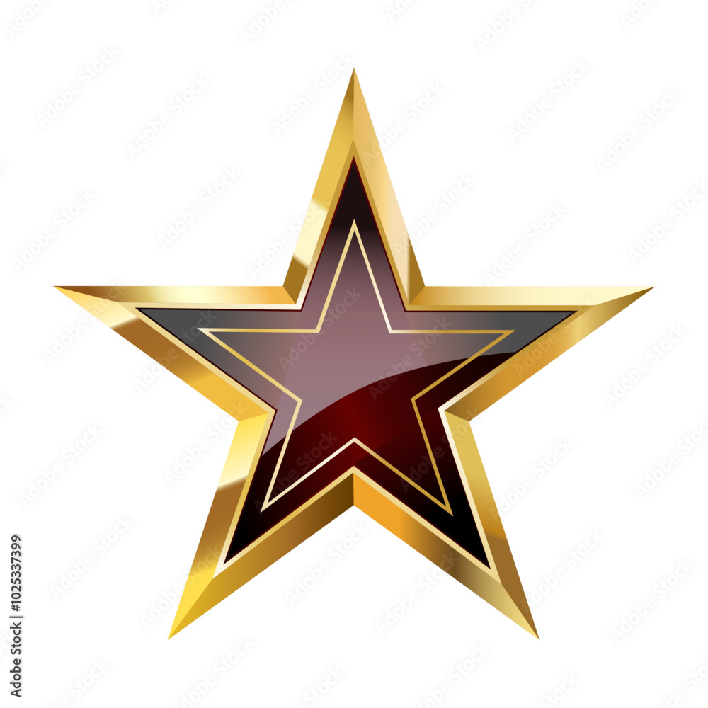 Five-pointed burgundy star in a gold frame. Dark red polygon. Vector illustration on white background Five-pointed burgundy star in a gold frame. Dark red polygon. Vector illustration on white background