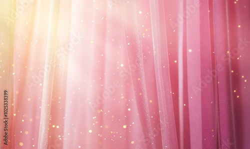 Pink curtain with subtle glitter and yellow shine. Empty space