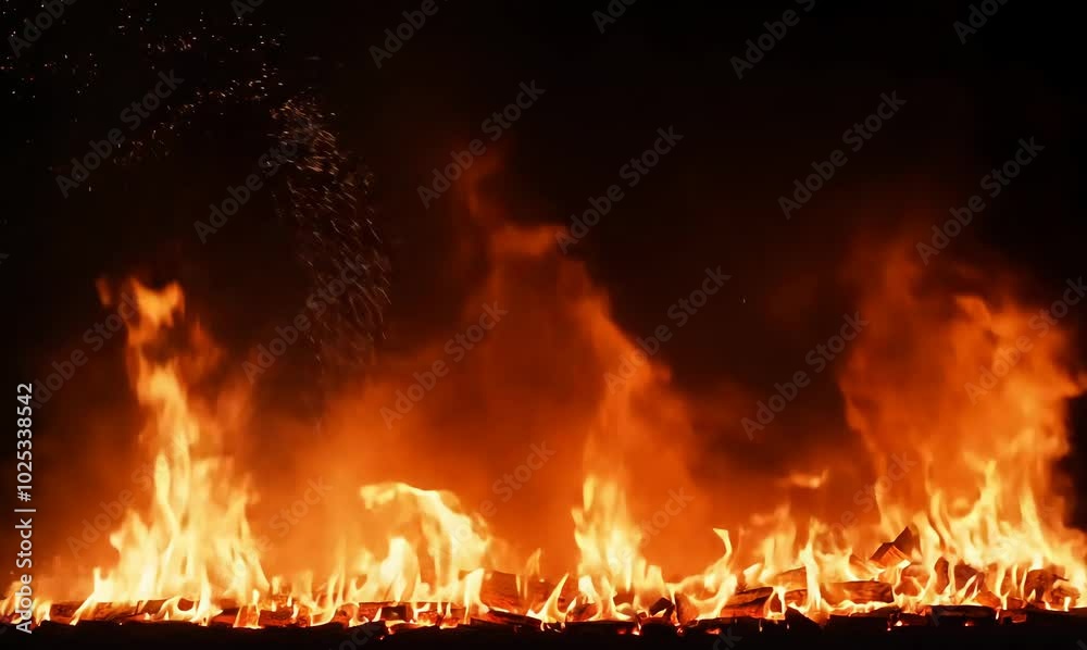 intense wall of fire VFX element in 4K