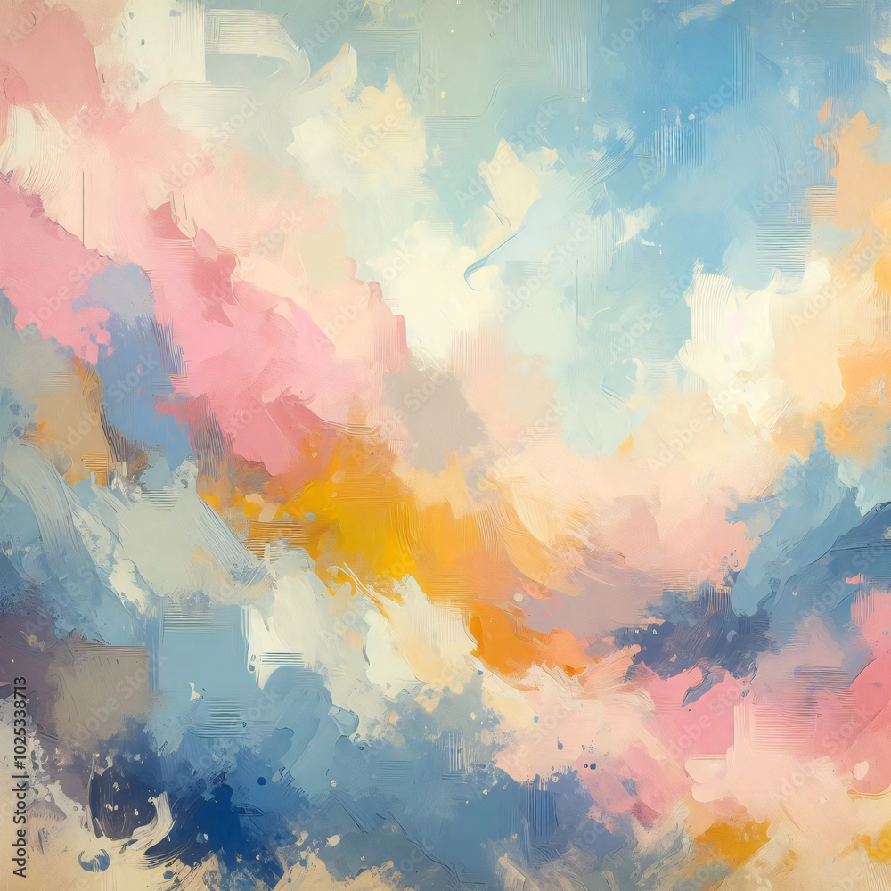 Abstract pastel brushstrokes blend in a digital canvas, evoking modern art. Generative AI