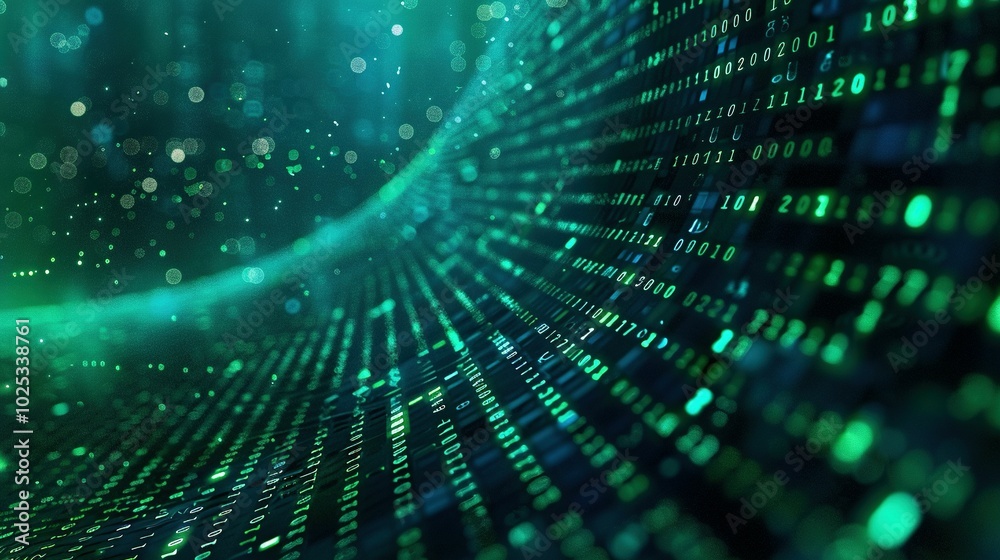 Abstract Digital Data Flow with Binary Code and Green Glows Abstract Digital Data Flow with Binary Code and Green Glows