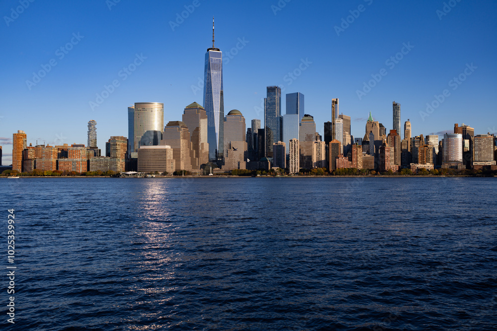 Fototapeta premium New York, United States. New York city skyline in Midtown Manhattan. USA, NYC, NY, Manhattan. American big city. Lower Manhattan skyline. I love NYC, New York.