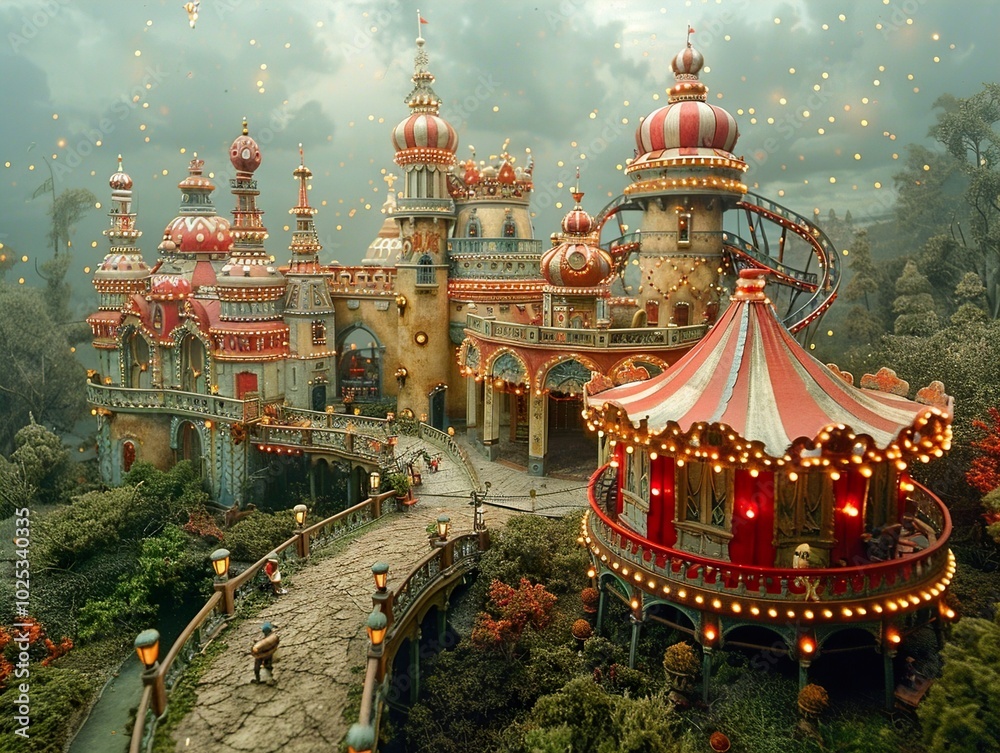 Fototapeta premium Enchanted Carnival: A Miniature Fantasy World